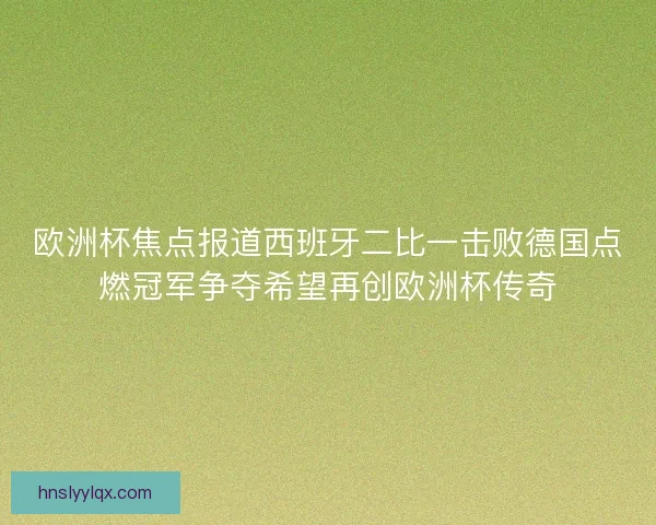 欧洲杯焦点报道西班牙二比一击败德国点燃冠军争夺希望再创欧洲杯传奇